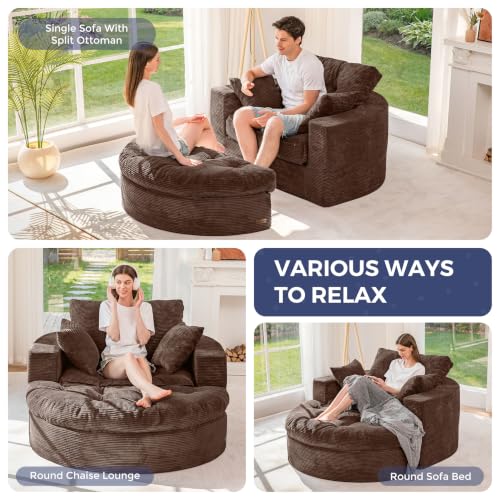 Image of MAXYOYO Oversized Round Chaise Lounge Sofa, Boneless Chair with Ottoman
