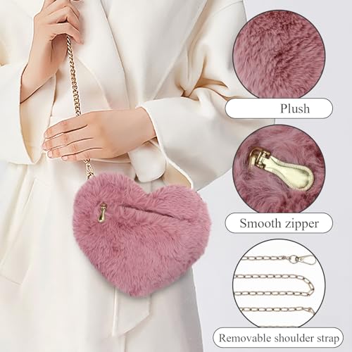 FuninCrea Plush Shoulder Bag for Women, Heart-Shaped Crossbody Purses for Women, Cute Purses Handbag with Zipper for Phone3