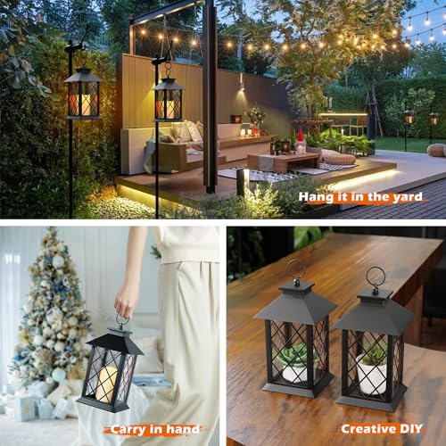 Image of 13.4 inch Lanterns Decorative Indoor, Black Lantern Decor with Timer Flickering Candle, Diamond-shaped Outdoor Lanterns, Waterproof Hanging Lantern for Patio, Porch, Entryway, Centerpieces, 2 Pack