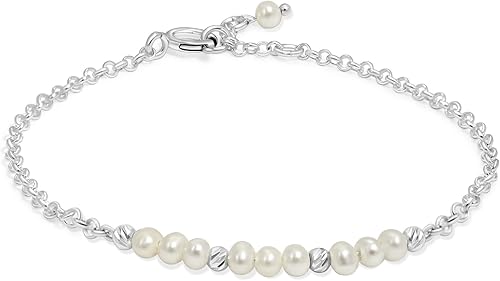 925 Sterling Silver Pearl Bracelets for Women - June Birthstone Bracelet Sterling Silver - Dainty Bracelets for Women - Sterling Silver Bracelet -