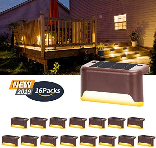 Otdair Solar Deck Lights, 16 Pcs Solar Powered Step Dock Lights Outdoor Waterproof Lighting for Railings, Patio, Stair, Yard, Path and Driveway (Warm White)