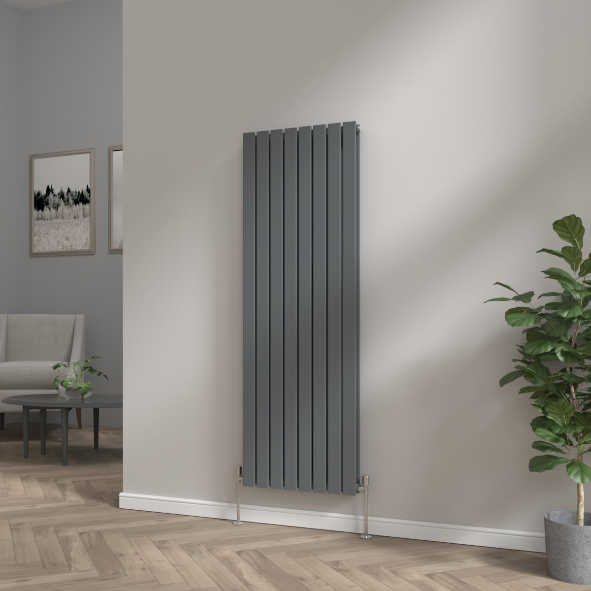 NRG Modern Vertical Upright Column Radiator Bathroom Central Heating Anthracite Flat Panel 1600x544mm - Double