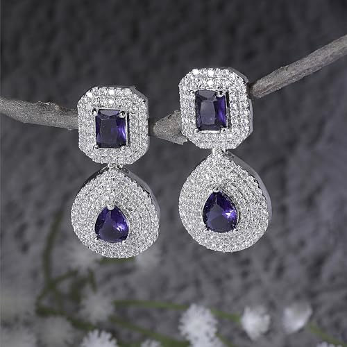 Rhodium-Plated Square & Teardrop Drop Earrings