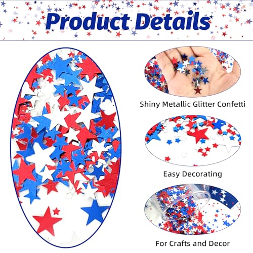 Image of 60g /2.1oz Patriotic Star Confetti - Bulk Red, White, and Blue Metallic Foil Twinkle Stars Sequins for 4th of July Celebration, Memorial Day, Veterans Day, Election Party Table Decorations