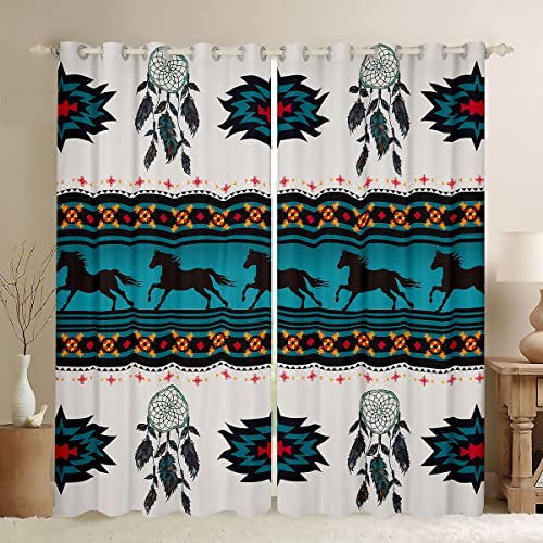 Horse Window Curtains for Bedroom Living Room Western Curtain Boho Dreamcatcher Aztec Window Drapes for Boys Girls Kids Cowboy Cowgirl Bohemian Native Tribal Window Treatments, 38x45 Inches,2 Panels