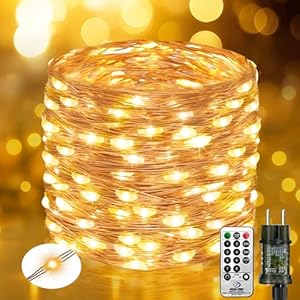 btfarm 10M 100 LED Lichterkette Innen mit Stecker Fernbedienung, Lichterketten Außen Strom aus Kupferdraht mit Timer 8 Modi Wasserdicht für Weihnachten Zimmer Party Hochzeit Garten Deko, Warmweiß