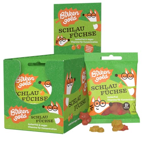 Birkengold zuckerfreie Gummibärchen 'Schlaufüchse' | 10 x 50g | vegan | Gummies ohne Gelatine | mit Maltit & Xylit gesüßt | Weingummi zuckerfrei | Multivitamin | zuckerfreie Süßigkeit
