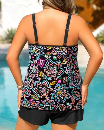 Image of Tempt Me Plus Size Tankini Swimsuits - Women Two Piece Tankini Top with Shorts Flowy Swimsuit 2025 Bathing Suits