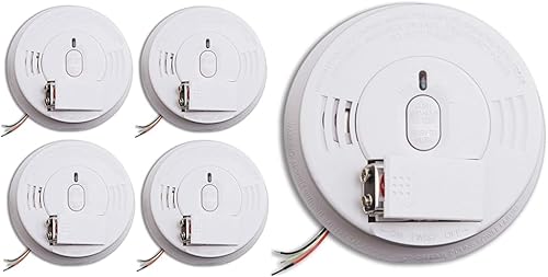Kidde Detector de humo, alarma de ionización cableada con batería de respaldo de carga frontal, paquete de 4 unidades y alarma individual