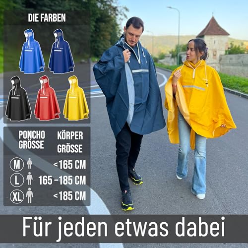 Regenponcho Fahrrad extra wasserdicht und robust - TEST SEHR GUT - Premium Regencape Fahrrad mit Reflektoren, Sichtfenster - Regenbekleidung als Regenponcho Herren und Damen - Regenjacke Dunkelblau L