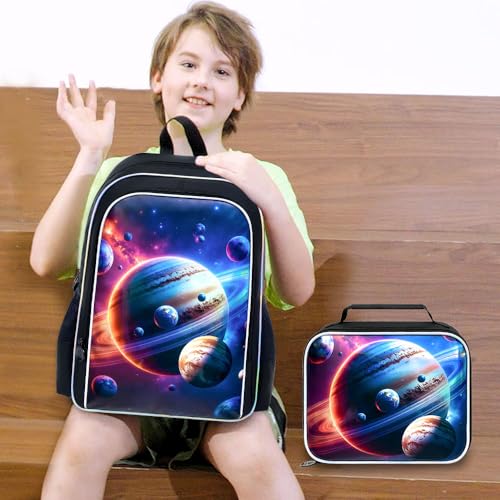 Image of AGSDON 3PCS Boys Backpack for Boys, 17 inch Kids Bookbag with Lunch Box, Earth Planet Backpack Water Resistant for Teen