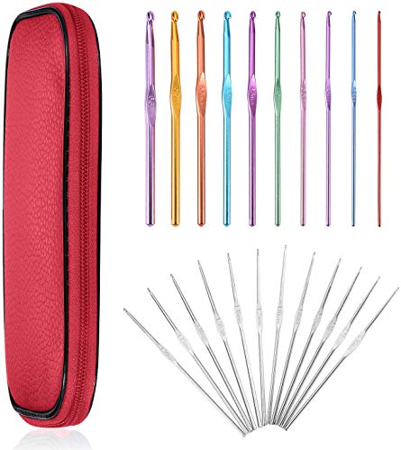 22 Pcs Aluminum Crochet Hooks, Knitting Needles Craft, Weave Yarn Set 0.6-6.5mm [Pink]