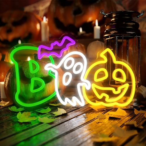 Halloween Neon Sign Dimmable LED Boo Sign Halloween Spooky Pumpkin Ghost