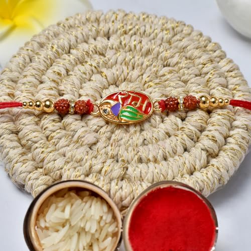 Image of Oblivion (K1 132 CB32) Multicolor Rakhi with Effete Chocolate Beats 32gm, Silver Color Pooja Coin, Roli Chawal & Greeting Card| Rakhi for brother with gift | handmade rakhi |rakhi combo for brother | stylish rakhi for brother | set of 1 Rakhi |
