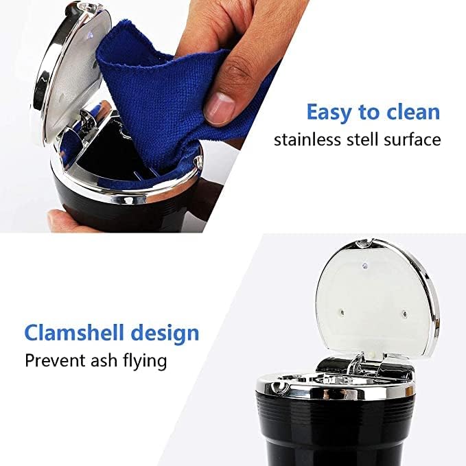 Ashtray with Lid,Portable Car Ashtray for Mercedes-Benz A-Class/B-Class/C-Class/E-Class/M-Class/S-Class/R-Class, Led Light with Flip Lid, for Cars, Homes, Offices and Outdoors, Car