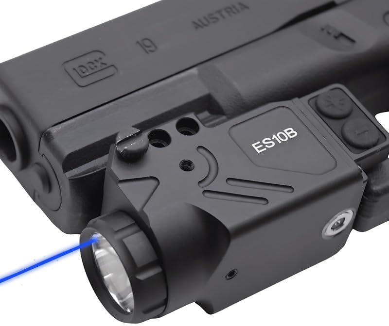 HiLight Tactical Enforcer ES10B 500 Lumen Strobe Pistol Flashlight with Blue Laser Sight | Great for Glock, Sig, S&W, Taurus | Beam for 9mm 10mm .45 Cal
