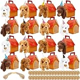 Haconba 16 Set Adopt A Teddy Puppy Party Favors Includes 16 Mini Plush Teddy Dog Stuffed Animals 16 Birthday Hats 100 Gift Tags and 16 Red Carton Dog House for Birthday Adopt Pet Party Supplies