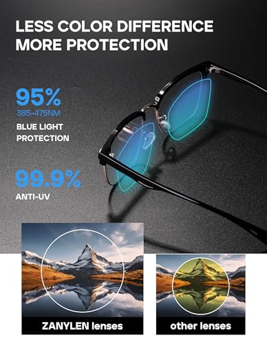 Image of ZanyLen Blue Light Glasses Men Rectangle Large Browline Computer Gaming Glasses