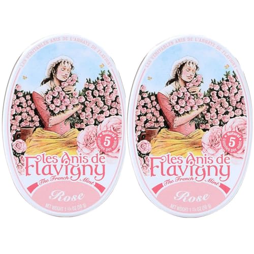 Anis de Flavigny – Bonbons authentiques à l'anis 2 boites ovales gout Roses | 2 x 50 gr de Plaisir artisanal