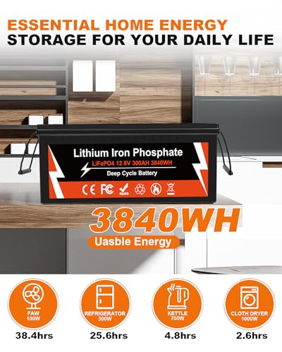 Image of Lifepo4 Battery 300Ah 3840Wh Lithium Batteries 12v 5000+ Deep Cycle Built-in 200A BMS Perfect for Backup Power Home Energy Storage,RV, Marine Boat,Trolling Motor, Golf Cart,Solar,Off-Grid