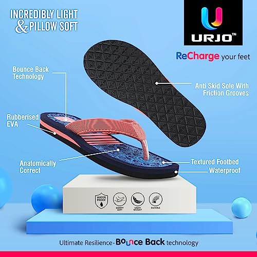 Image of URJO Women's Slippers /FlipFlops Lightweight Super Flexible Arch Support Durable Anti Skid & Stylish Dailywear Slippers /FlipFlops for Women