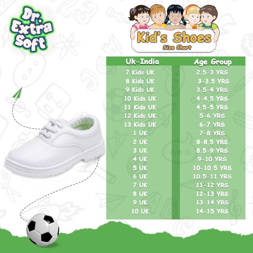Image of DOCTOR EXTRA SOFT Unisex-Child Kids Boys Black & White Uniform School Shoes with Laces| Memory Foam Cushion & Anti-Bacterial Technology| Lightweight| Comfortable| Durable & Anti-Skid Lacing D-3002