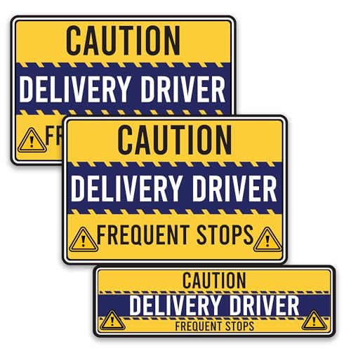 Image of Magnet Me Up Caution Frequent Stops Delivery Driver Automotive Magnet Decal, 3 Pack, Yellow /Blue, Two 8x12 inch and One 3x10 inch, Automotive Magnet for Car, Flex Delivery Driver, Crafted in USA