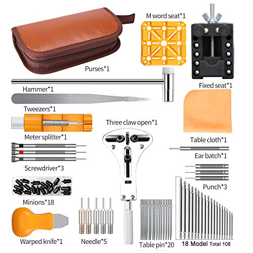 DIY Watch Repair Tool Kit, Kingsdun Upgraded Version 168pcs Watches Band Strap Link Pins Battery Remover Replacement Adjustment Repair Tools Kits with Carrying Case & Manual