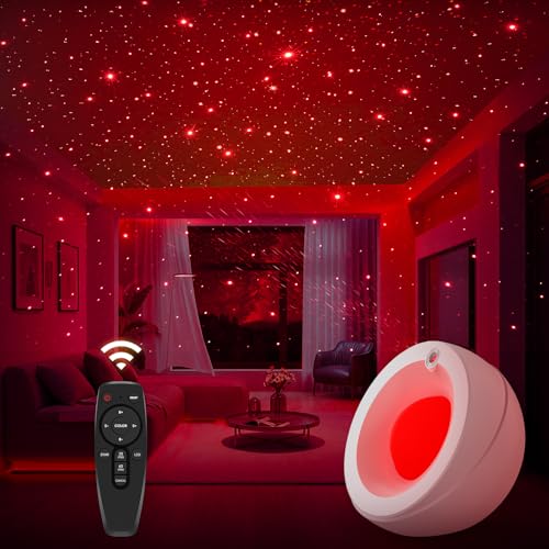 670nm Red Light Therapy for Sleep Aid, Red Star Lights Projector, Autism Sensory Lamp, Small Bedside Table Lamp for Bedroom - 7 Color Lighting for Nightstand for Kids, Sensory Room, Living Room