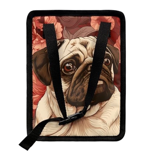 Image of Talayituse Pug Dog Flower Print Car Trash Can with Adjustable Straps, Foldable Car Trash Bag Bin Car Garbage Bag Multipurpose Storage Box for Vehicle Travel Camping Picnicing