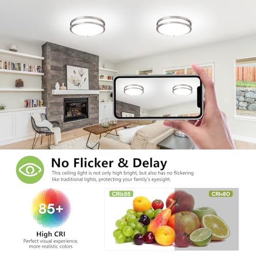 Image of Flush Mount Ceiling Light - 2 Pack 14″ 36W 3000K /3500K /4000K /5000K /6000K Dimmable Led Ceiling Light Fixture for Kitchen Hallway Bedroom Bathroom (2, Brushed Nickel, 14 Inch)