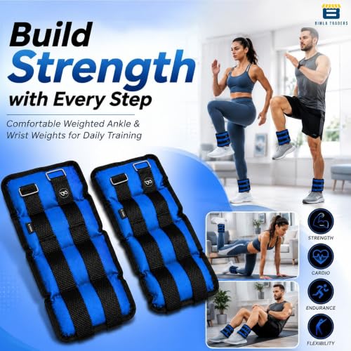 Image of Btag Solid Neoprene Ankle & Wrist Weights (0.750 kg x 2 Pcs) | Adjustable Strap | Unisex Leg & Arm Weight Cuffs for Gym, Workout & Training (Blue)