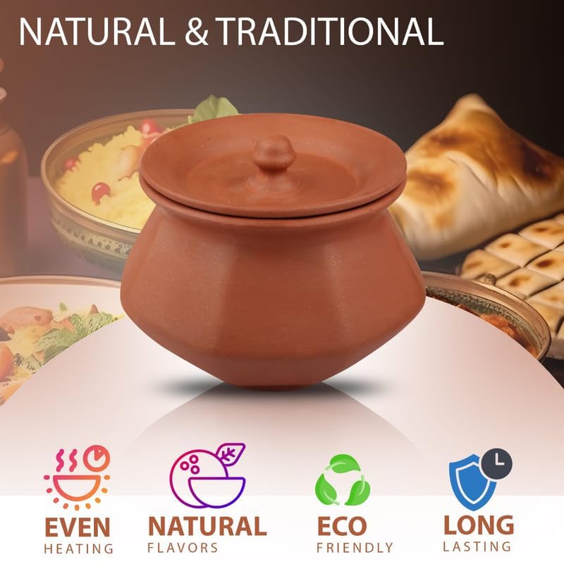 Image of Bhanvi 500ml Unpolished Clay Curd Pot for Dahi, Sprouts & Serving | Terracotta Mitti Handi | Handmade Yogurt Bowl with Lid | Natural Earthen Bowl for Kitchen & Dining (Phal, 500 ml)