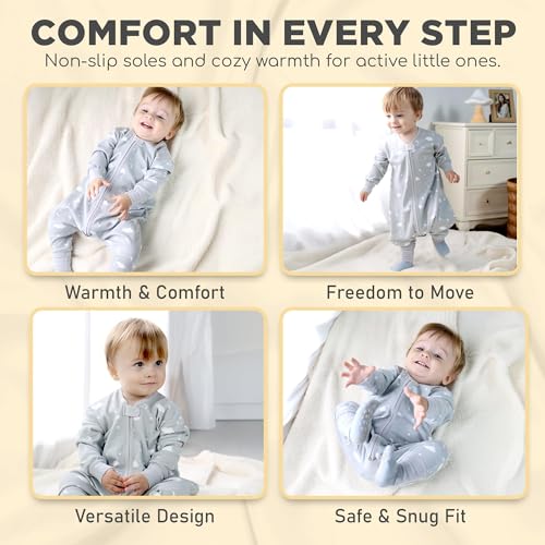Image of Mama Cheetah Toddler Sleep Sack with Feet, Long Sleeve 1.0 TOG Organic Cotton Baby Sleeping Bag with Legs, Wearable Blanket for Walkers with 2-Way Zipper, Toddler Blanket for Girls and Boys 2T, 2-Pack