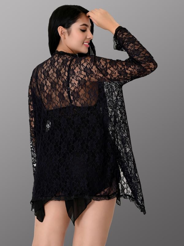 Image of Net Lace Spandex Women Babydoll Nightgown Honeymoon Lingerie Nighty
