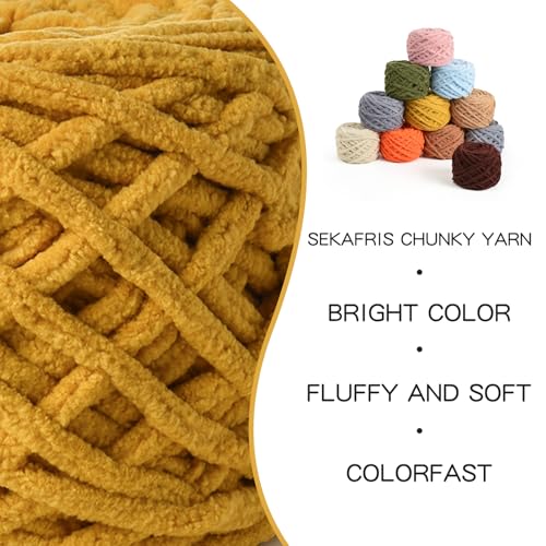 Image of 3 Pack Fluffy Chenille Chunky Yarn for Crocheting 100g(65.6yd) - Baby Yarn for Crocheting Soft - Velvet Yarns for Crochet Blanket - Amigurumi Crochet Yarns (Turmeric)