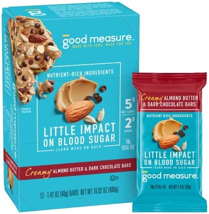 Good Measure Bars, Almond Butter & Dark Chocolate - Zero Added Sugar, 5g Net Carbs, 8g Protein - Nutrient-Rich Low Carb Snack, Keto Friendly Food - Little Impact on Blood Sugar - Made in the USA