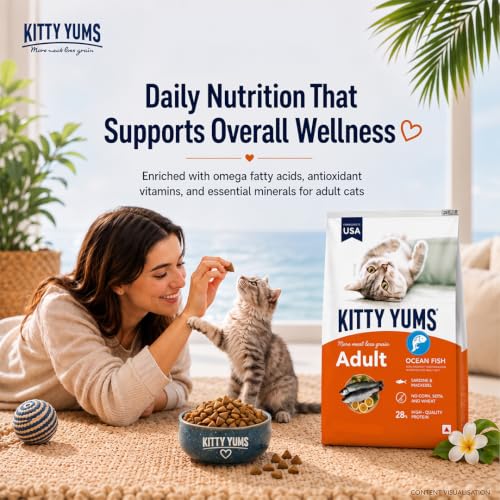 Image of Kitty Yums Adult (+1 Year) Dry Cat Food 1.2kg Pack | Ocean Fish Flavour | Develop Strong Bones | Healthy Skin & Coat | Supports Digestive System | Maintains a Healthy Heart