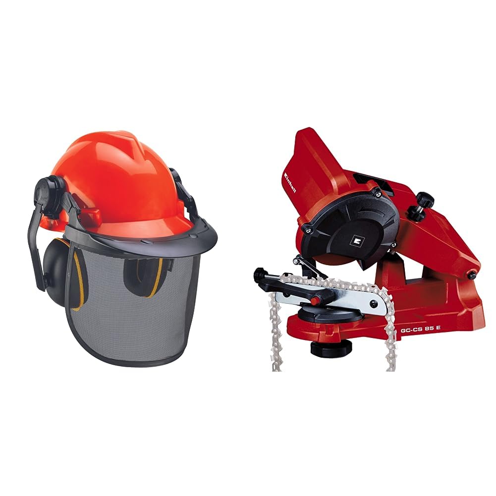 Einhell Original Casco de Seguridad Forestal + Afilador de Cadenas de Motosierra