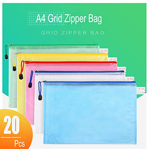 MerryNine 20 bolsas de malla con cierre para documentos, tamaño carta/A4, 5 carpetas de plástico de colores, para oficina y organización de viajes