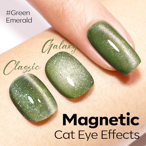 Image of modelones Cat Eye Gel Nail Polish Glitter Green Polish with Magnet Sparkle Galaxy Series Nail Polish Soak Off Led Reflective Nail Art Gel Top Coat Manicure Salon DIY 15 ML