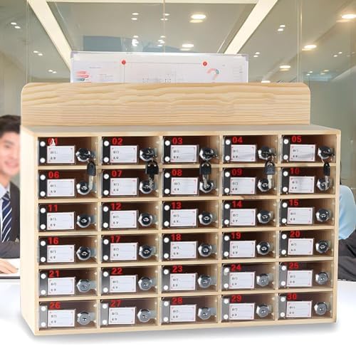 Wooden Cell Phone Locker Box Wall Mounted Mobile Phone Storage Cabinet with Lock & Digital Numbered Labels Acrylic Doors for Office/Classroom Use (Natural A 40cm)
