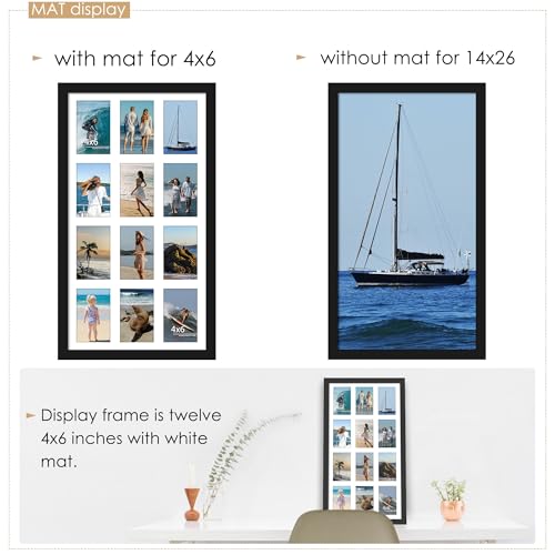 Image of DUENPY 14x26 Collage Picture Frame 4x6 Collage Picture Frame Displays Twelve 4x6 inch Photos Available Horizontal Wall Mounting Display and Vertical Black