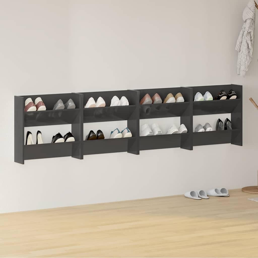 Wand-Schuhschränke 4 STK Hochglanz-Grau Holzwerkstoff 60x18x60cm Schuhregal Schuhkipper Schuhkommode Schuhablage Schuhständer Garderobenschrank Eingangsschrank Schuhaufbewahrung