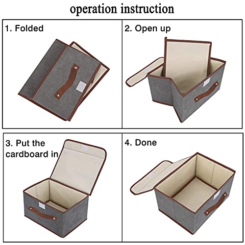 OWill Foldable Storage Boxes with Lids, Fabric Storage Cubes with Handles, for Home, Office, 25 X 19 X 16 cm(1pcs, grey) - Image 4