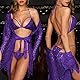 SEDEX 3 Stück Damen Dessous Set Kleid Spitze Negligee BH und Slip Nachtwäsche Transparente Robe Set Cardigan mit Gürtel G-String Bikini Cover up One Piece Lace Erotik Set Reizwäsche (Violett, 3XL)