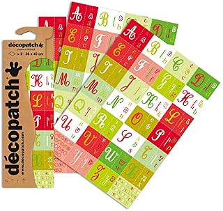 Décopatch - Ref C637O - Christmas Alphabet Print Paper Pack - Each Sheet 30 x 40cm, Pack of 3 Paper Sheets - Best Used With Décopach Glue & Varnish, Red & Green