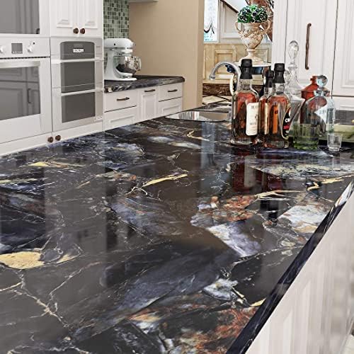 Livelynine 197 X 36 Inch Wide Contact Paper Gold and Black Marble Countertop Wallpaper Peel and Stick Countertops for Kitchen Table Top Desk Dresser Cover Adhesive Vinyl Counter Top Sticker Waterproof