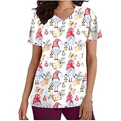 Ropa De Trabajo Dama TRIGLICOLEUM Casaca de Navidad para mujer, multicolor, casaca, ropa de trabajo con diseño, manga corta, cuello en V, camiseta de enfermera, uniforme de trabajo, uniforme de cuidado con bolsillos