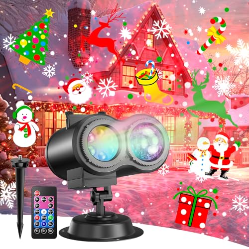 Projecteur Noel Exterieur Interieur, 2-in-1 10 Couleurs Effet 20 Diapositives Projecteur LED Noel Avec Télécommande et Fonction de Minuterie,Adapté pour Décoration de Noël, Pâques, Thanksgiving, Fête